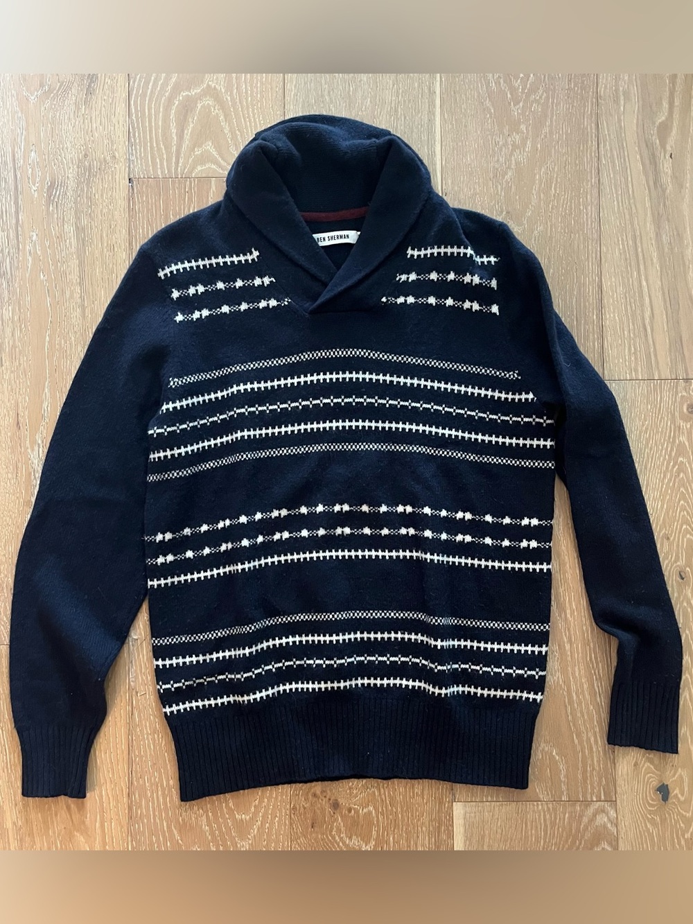Ben Sherman Men’s Navy Fair Isle Wool Blend Cowl Neck Sweater Sz M